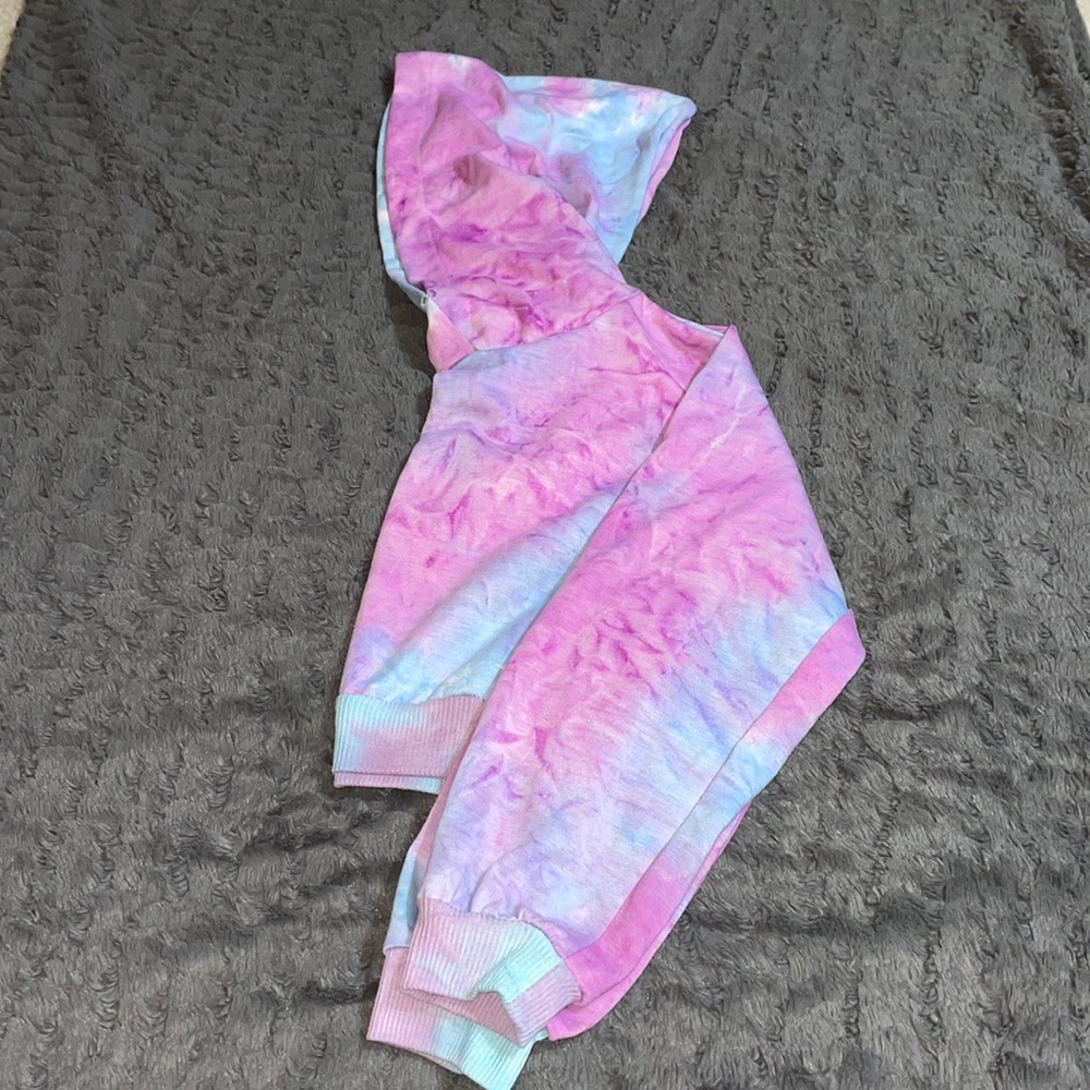 Blue Pink & Purple Tie Dye Cropped Hoodie Small